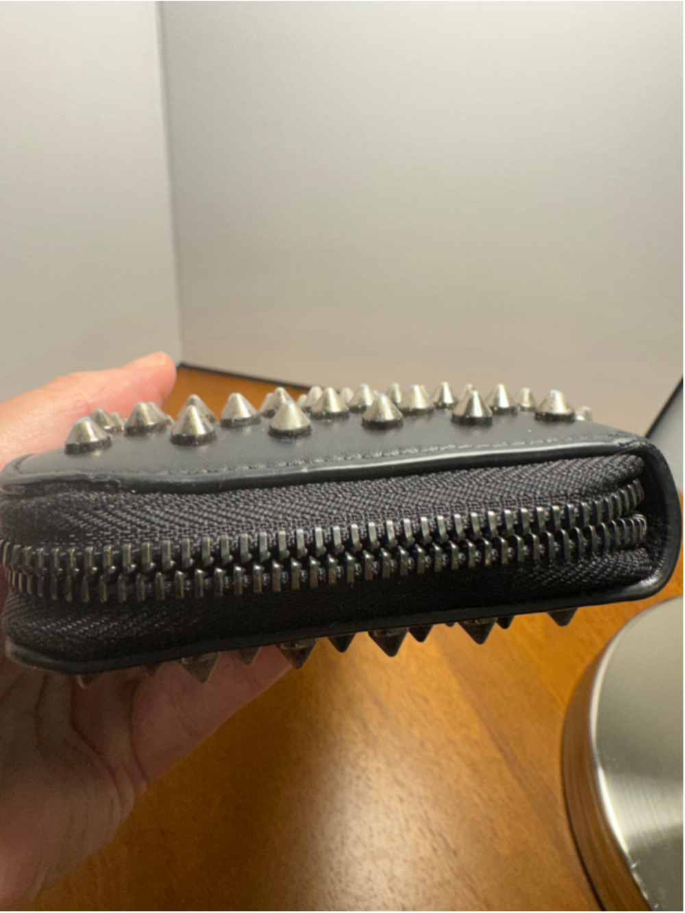 Christian Louboutin Black and Silver/Gunmetal Studded Long Wallet - Picture 6 of 12
